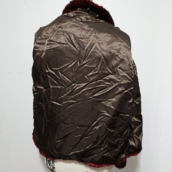 New Real Mink Fur Jacket Blazer Coat Dark Red Black Animal Print Leopard Dotted - Picture 6 of 6